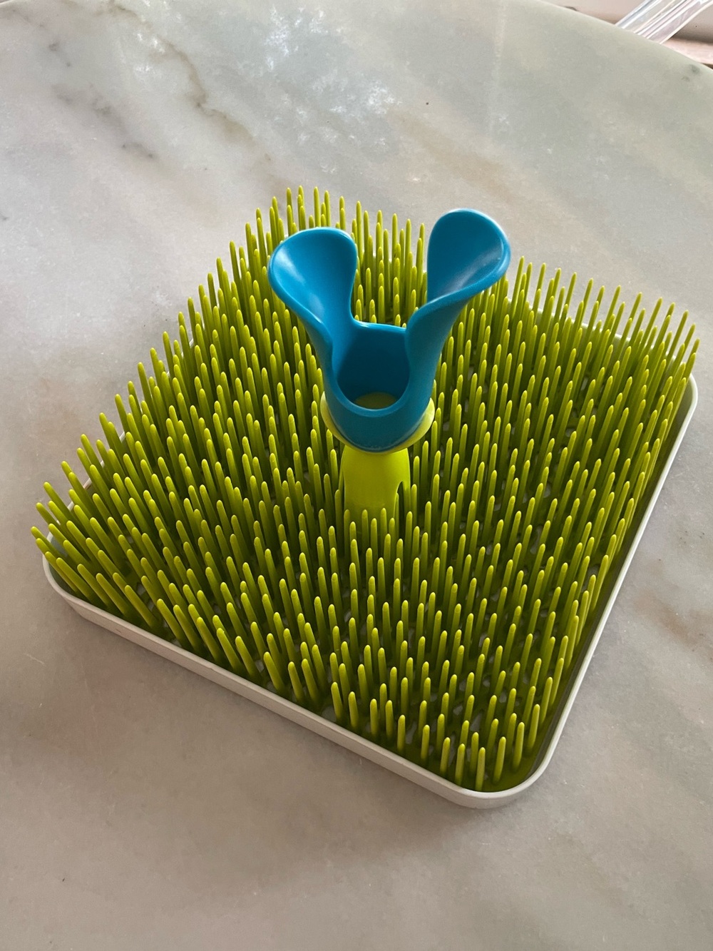 Blue & Lime Bottle Drying Rack with Grass Insert